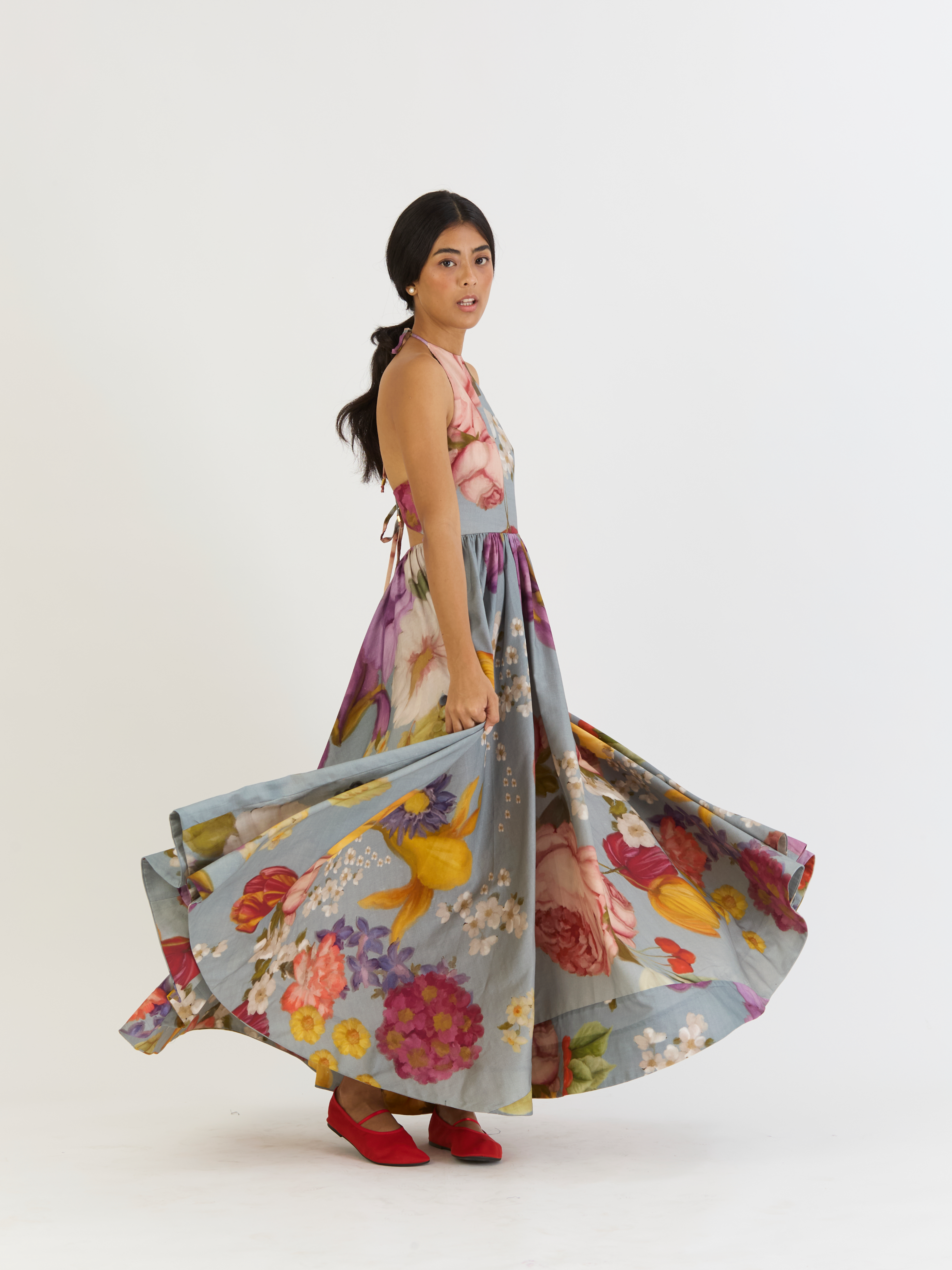 INDIGO ROSE HALTER DRESS