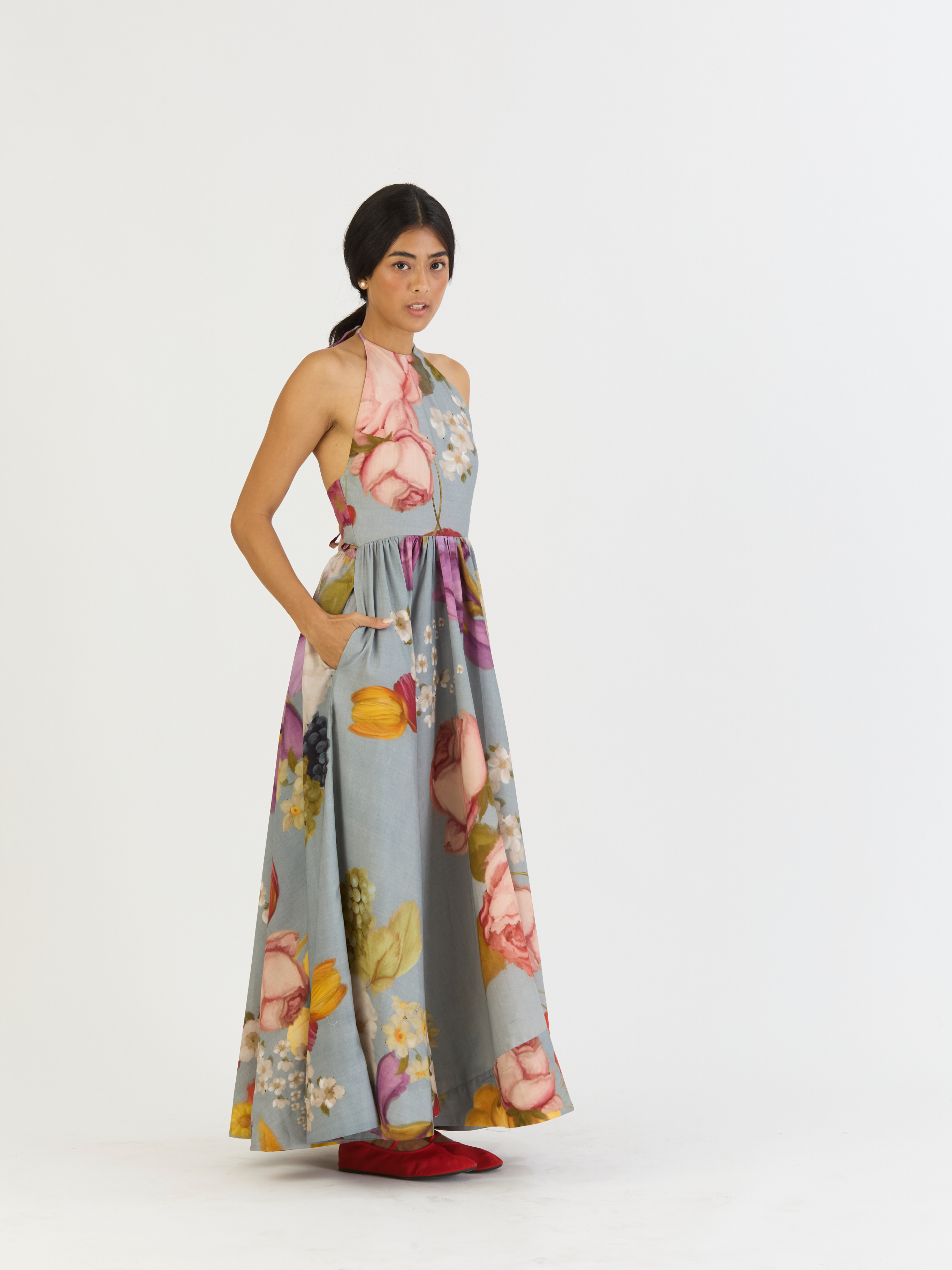 INDIGO ROSE HALTER DRESS
