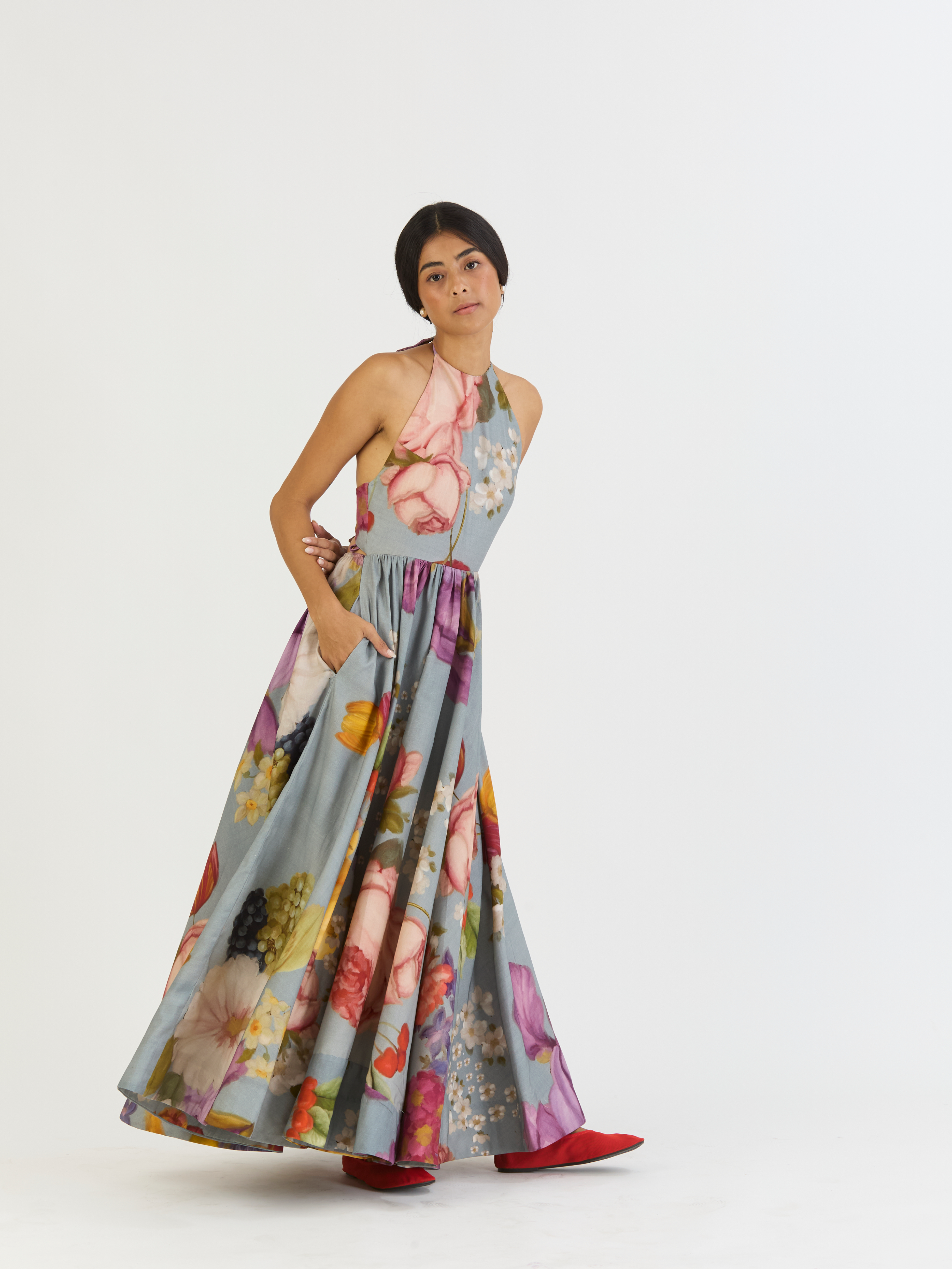 INDIGO ROSE HALTER DRESS