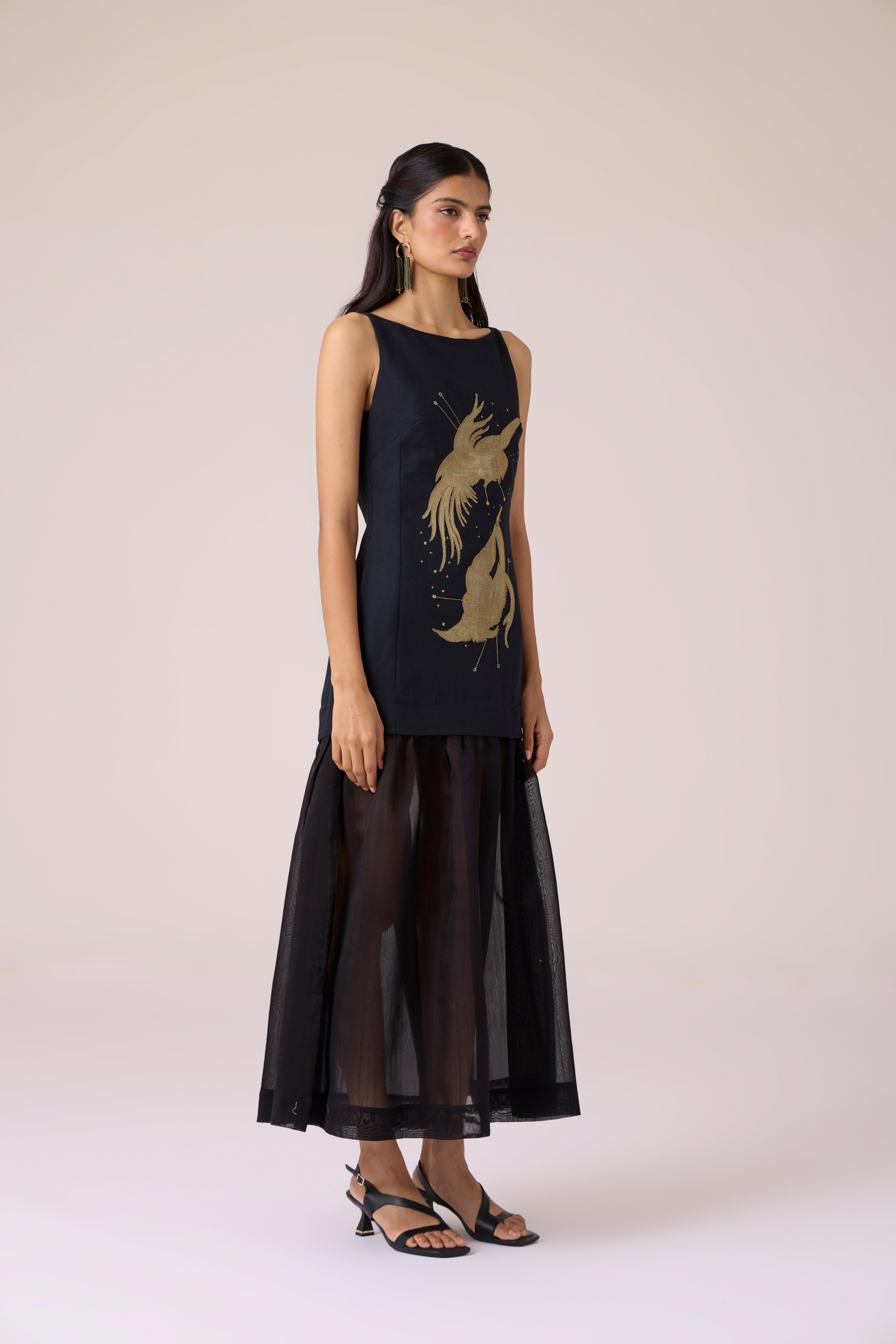 Astra Black Embroidered Maxi Dress