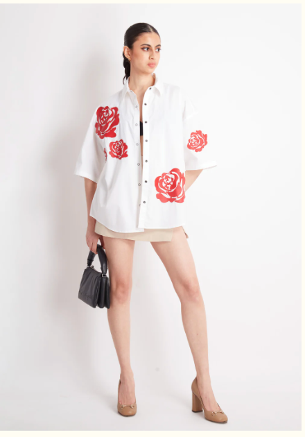 White Comfort Fit Cotton Oversized Shirt