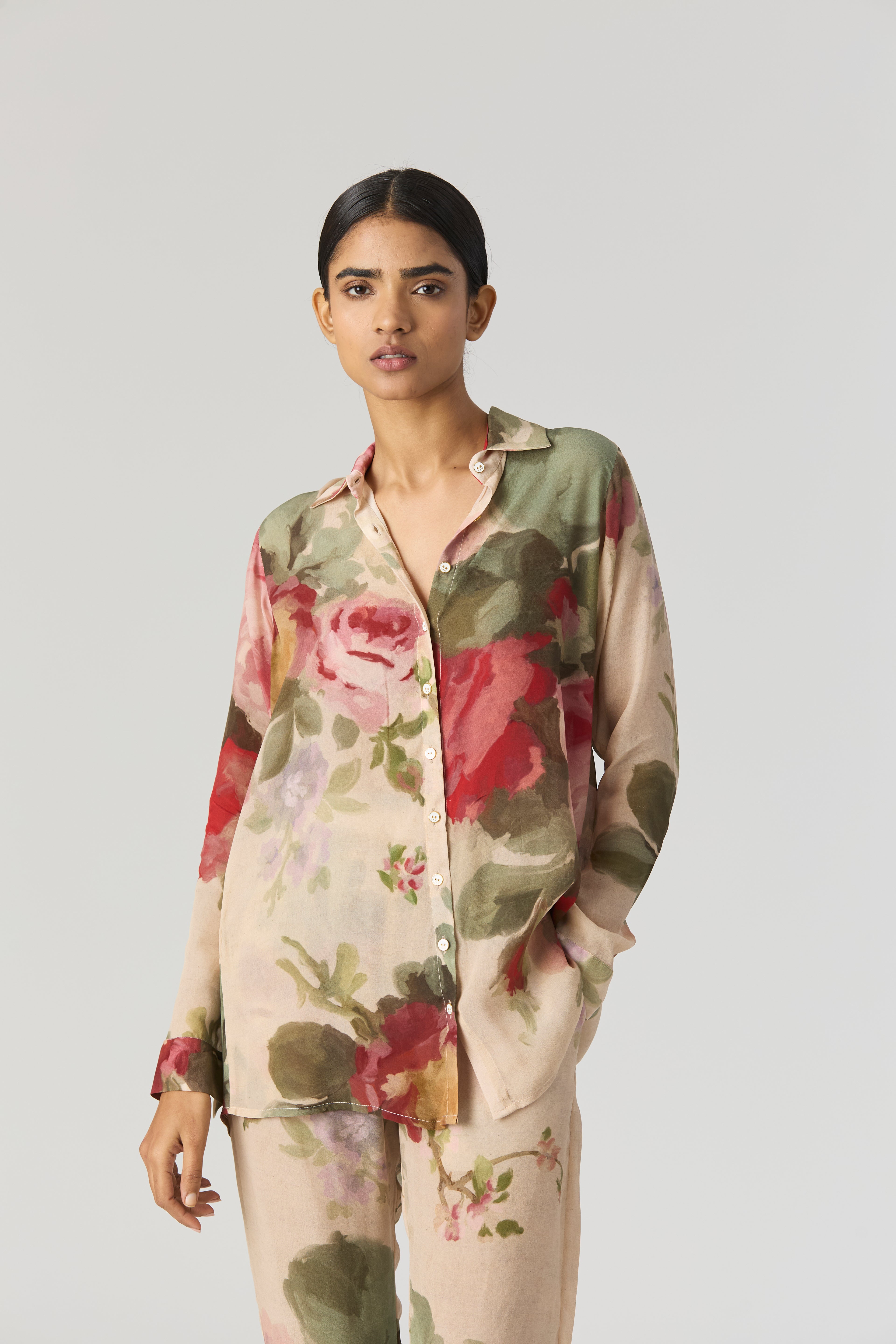 ROMA ROSE CREPE SHIRT