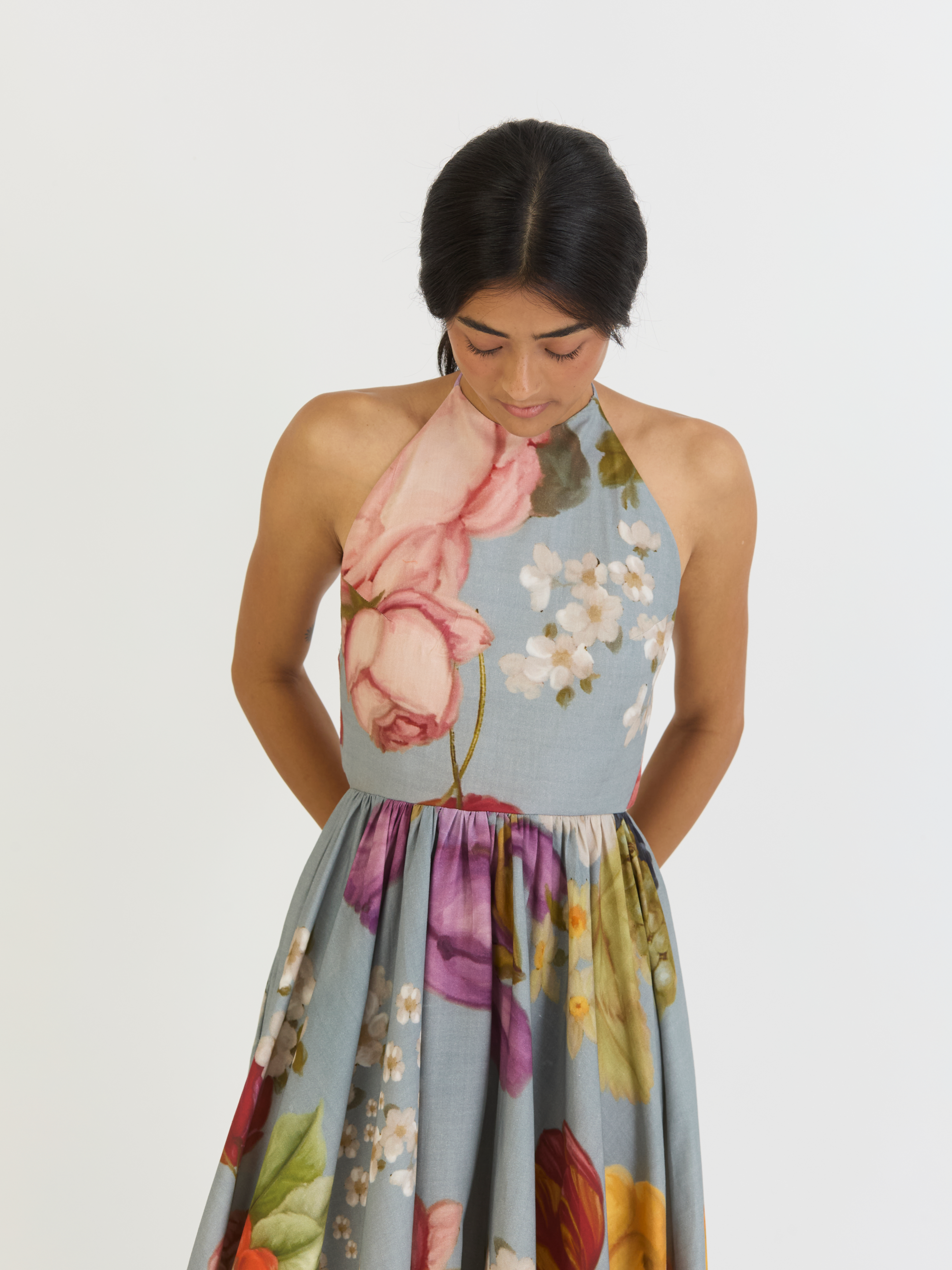 INDIGO ROSE HALTER DRESS