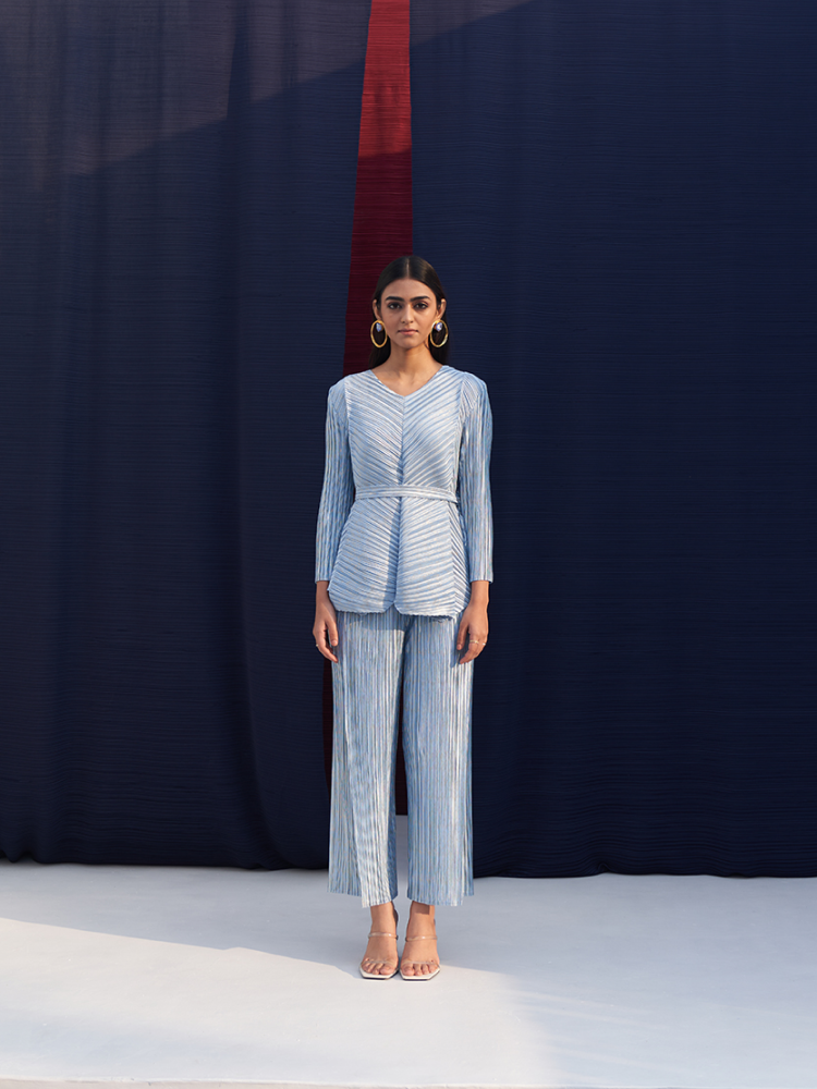 METALLIC BLUE CULOTTE PANT