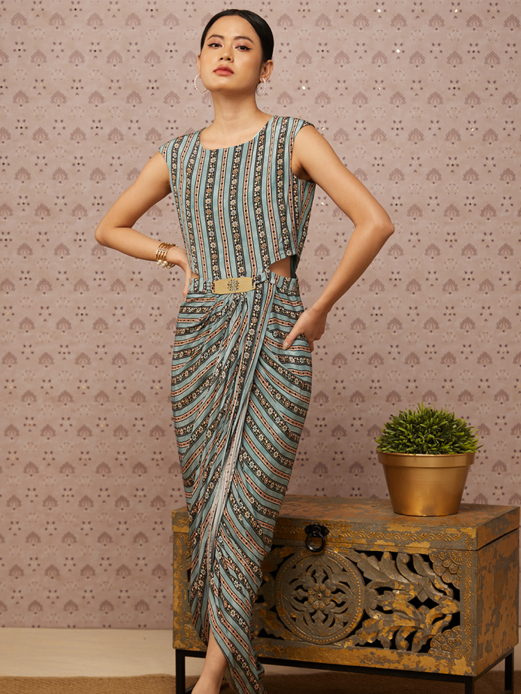 SAROUK EMBROIDERED DRAPE DRESS
